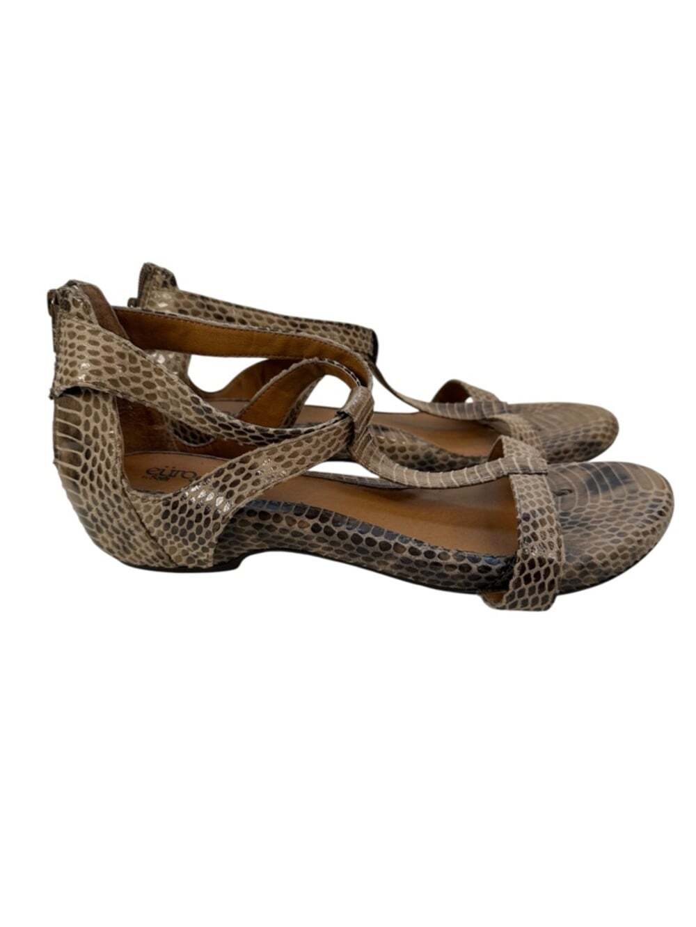 EuroSoft Sofft Python Print T Strap Sandals Back Zip Comfort Wedge Womens 9.5